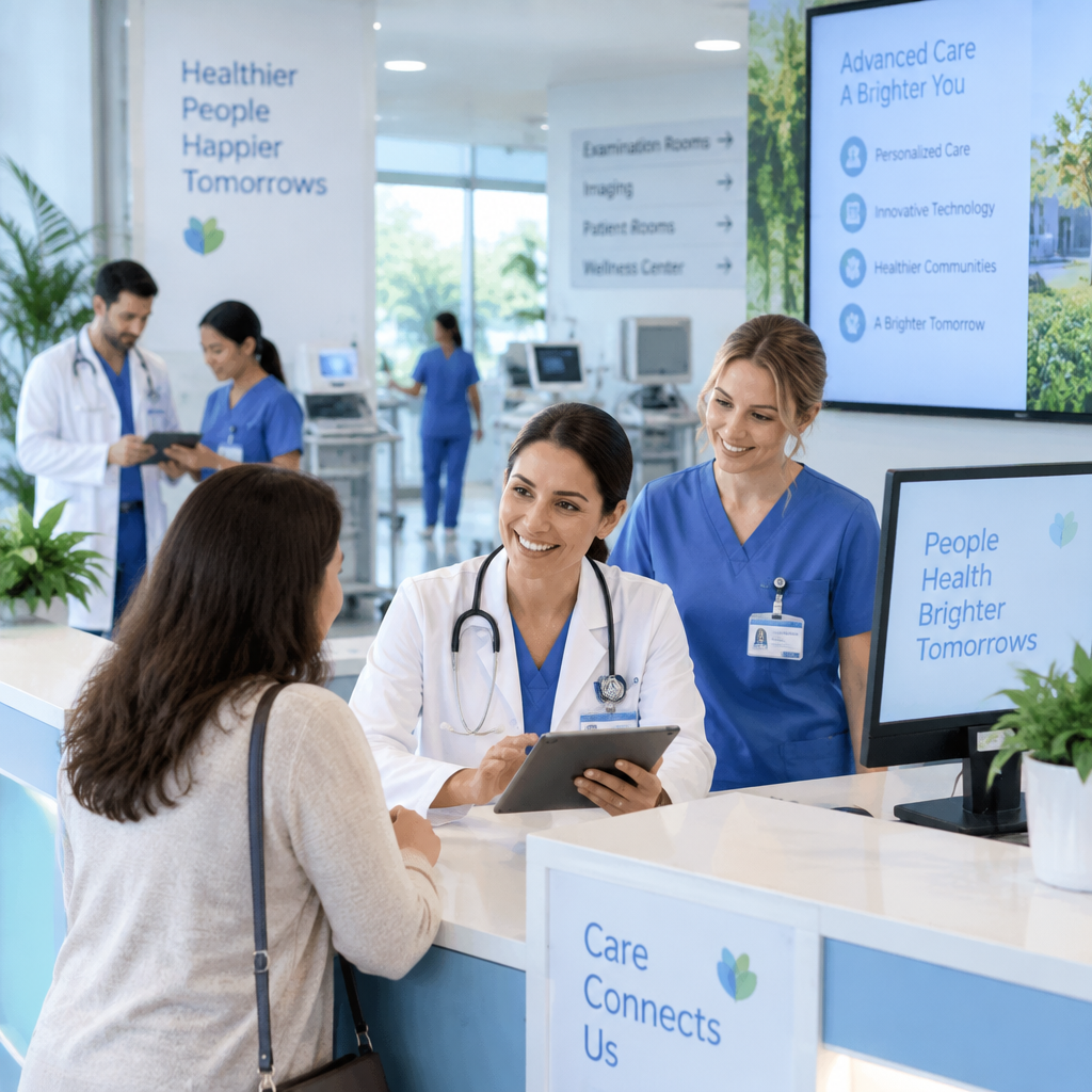 Profesional de la salud con auriculares respondiendo a una paciente desde la plataforma